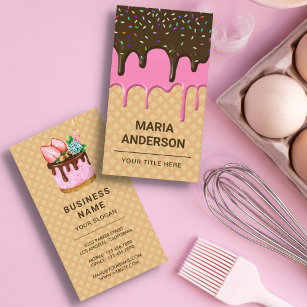 Cartão De Visita Pastelaria de Glacé rosa (Waffle)