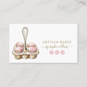 Cartão De Visita Pastelaria Dourada, cor-de-água, cor-de-rosa