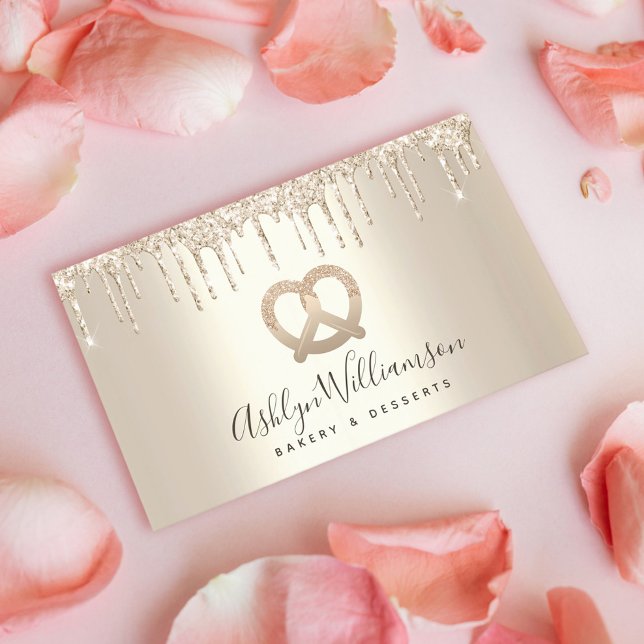 Cartão De Visita Pastelaria Pastelaria Catando Glitter Dourado (Criador carregado)