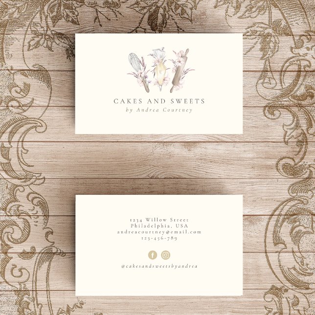 Cartão De Visita Pastelaria Pastelaria Chef Bajulação Utensílios (Criador carregado)