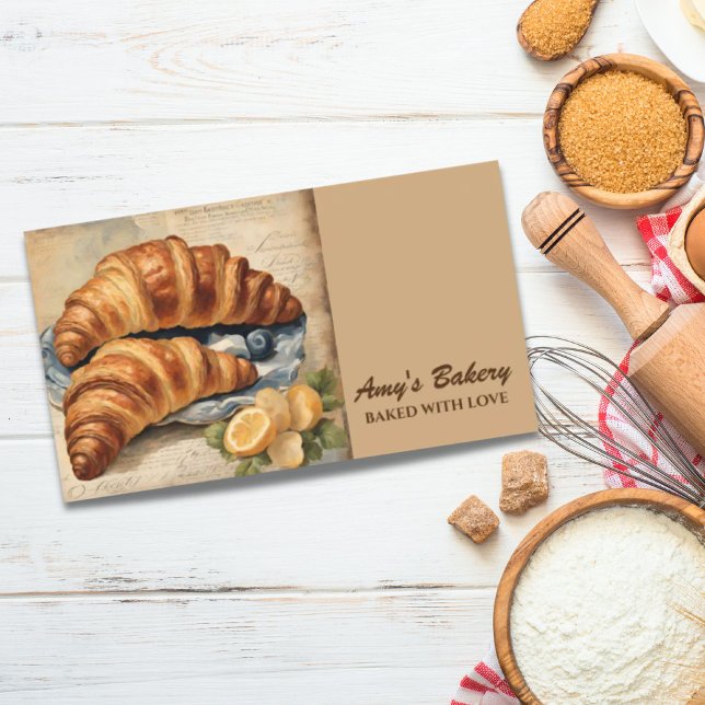 Cartão De Visita Pastelaria-pastelaria-chefe-pastelaria-pão-frade (Vintage Baker Pastry Chef Croissant Bread Bakery Business Card)
