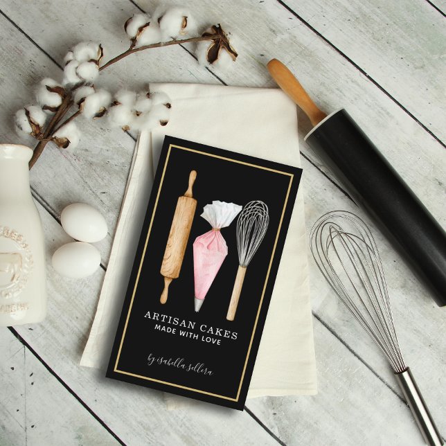 Cartão De Visita Pastelaria Pastelaria Fava Utensílios Negros (Criador carregado)