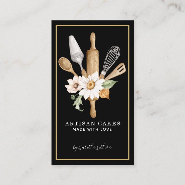 Cartão De Visita Pasteria Pastelaria Chef Ferramentas de Aquecedura (Frente)