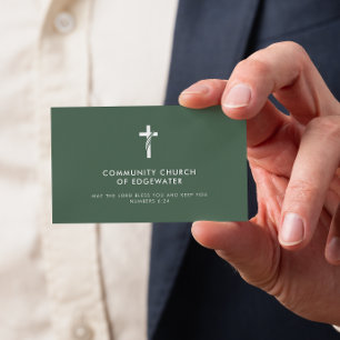 Cartão De Visita Pastor Clássico Moderno Mínimo Cruzado Verde