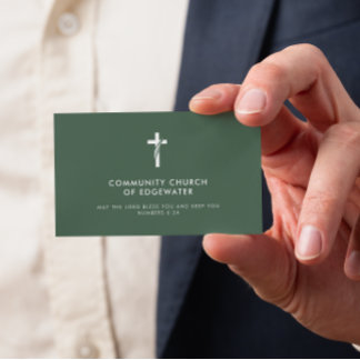 Cartão De Visita Pastor Clássico Moderno Mínimo Cruzado Verde