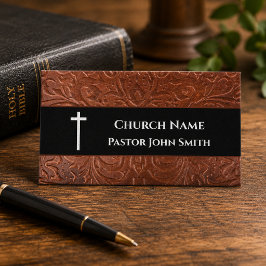 Cartão De Visita Pastor da Igreja Couro Rústico Preto Cristão