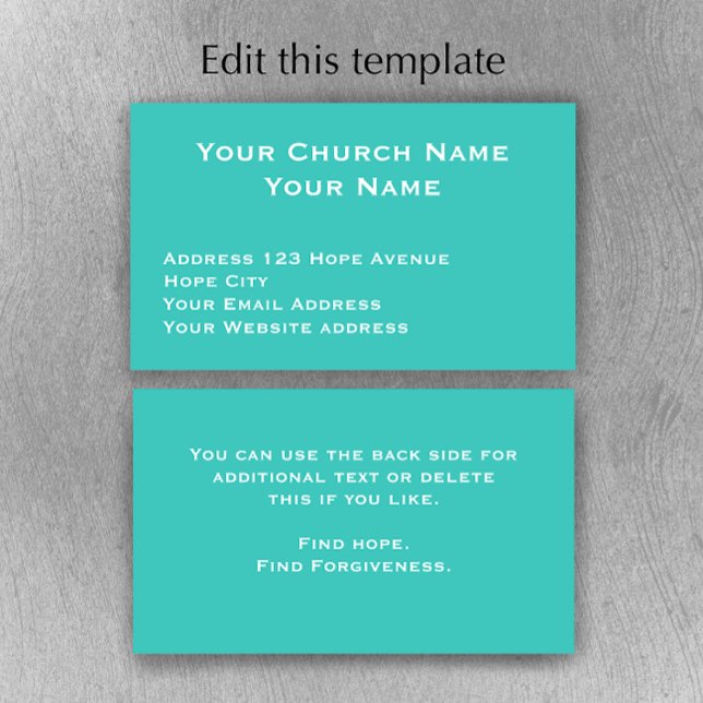 Cartão De Visita Pastor da Igreja Cristã Aqua Verde Branco Personal (Customize this simple modern turquoise aqua Church pastor business card template. 
)
