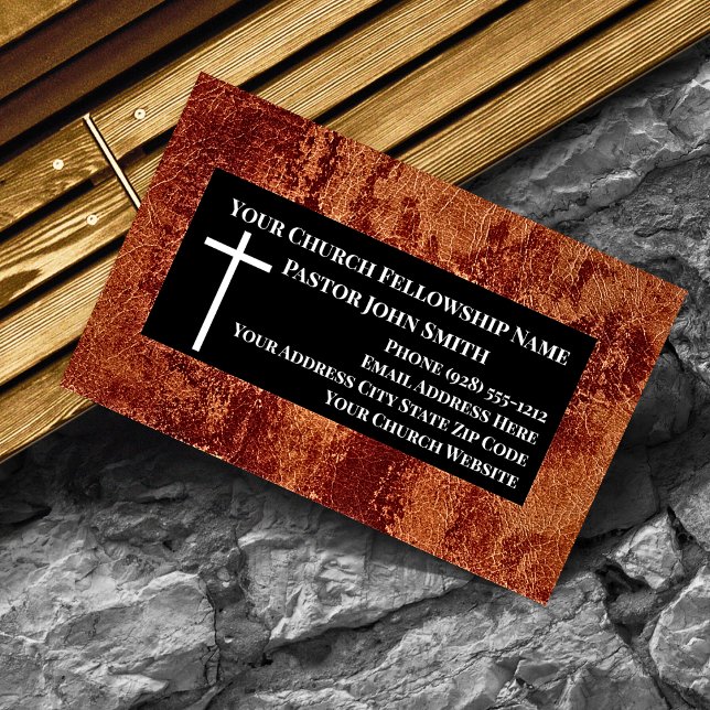 Cartão De Visita Pastor da Igreja - Cristão de Couro RUSTICO (Rustic Faux Leather Black and White Church Pastor Business Cards)
