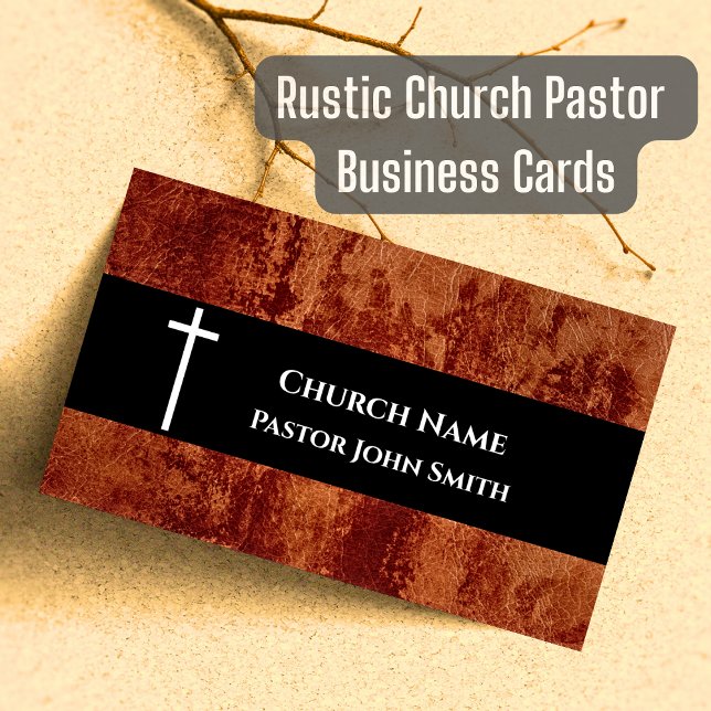 Cartão De Visita Pastor da Igreja - Cristão de Couro RUSTICO (Rustic Church Pastor Business Cards)