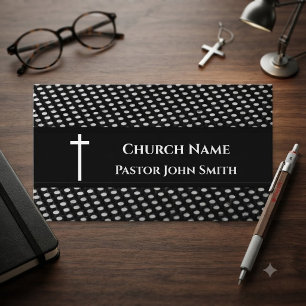 Cartão De Visita Pastor da Igreja Moderno Preto Branco Padrão Crist
