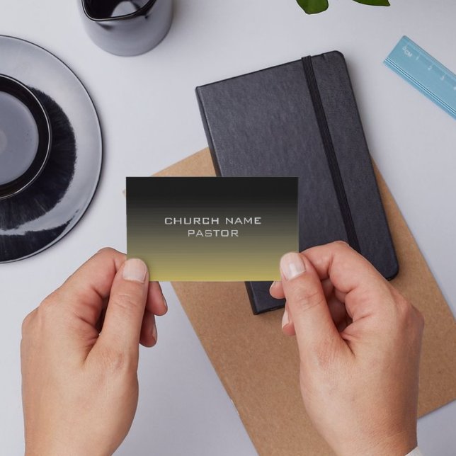 Cartão De Visita Pastor da Igreja Sombreou Dourado Cristão Negro (Church Pastor Shaded Gold Black Christian Business Card)
