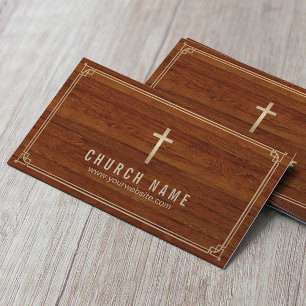 Cartão De Visita Pastor de Madeira Elegante, Dourado, da Cruz da Ig