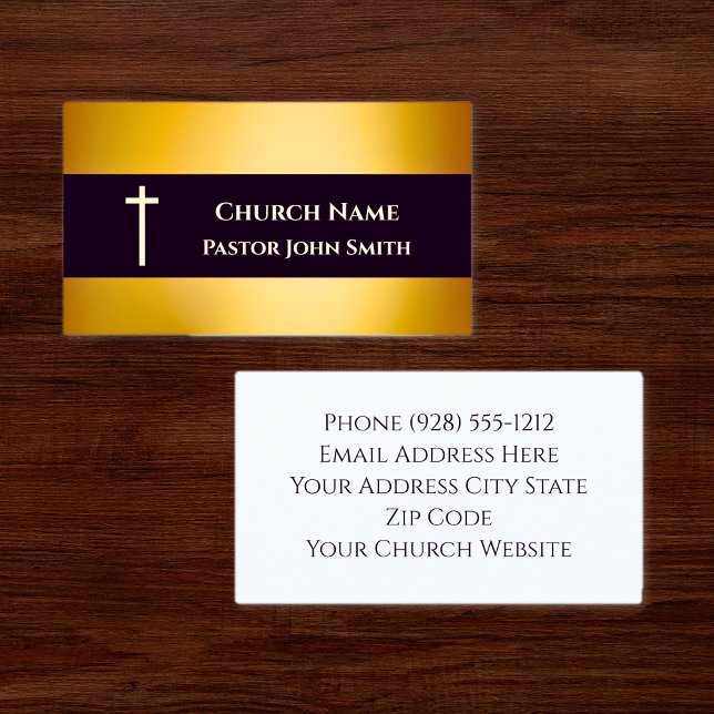 Cartão De Visita Pastor Dourado Negro Elegante Cristão (Church Pastor Gold Black Elegant Christian Business Card)