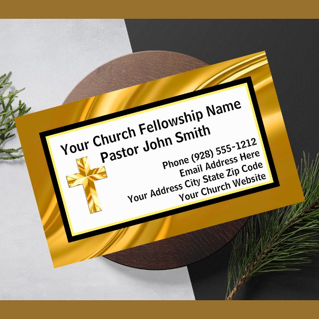 Cartão De Visita Pastor Elegante Dourado E Negro (Church Pastor Elegant Gold And Black Business Cards)