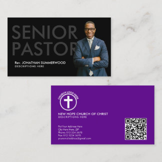 Cartão De Visita Pastor Mais velho moderno com Preto Fotográfico