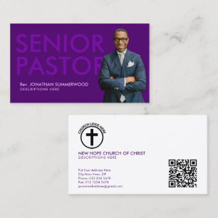 Cartão De Visita Pastor Mais velho moderno com Púrpura Fotográfica