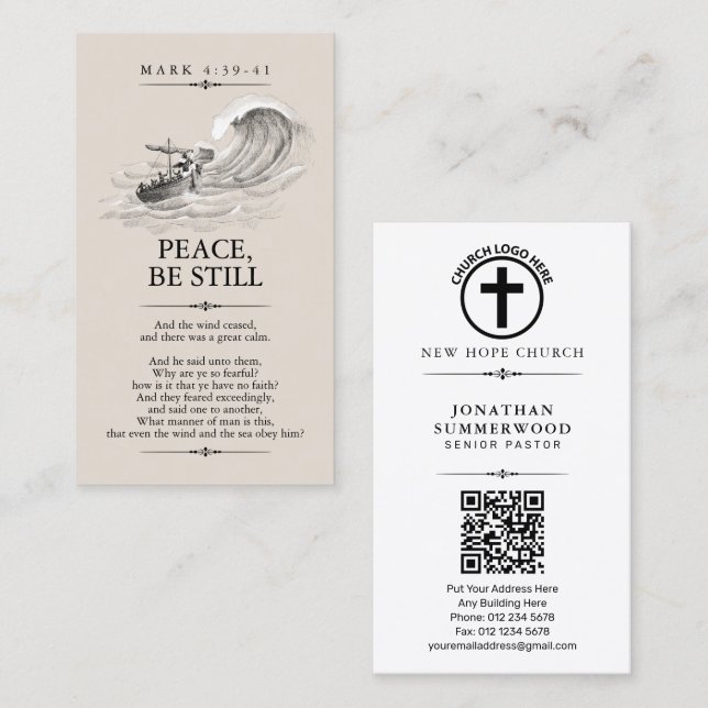 Cartão de Visita Pastor Mark 4:39-41 com QR Code (Frente/Verso)