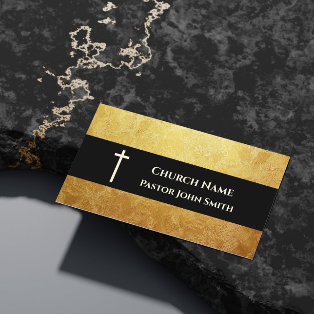 Cartão De Visita Pastor Rustic Dourado Patterno Cristão (Church Pastor Rustic Gold Pattern Christian Business Card)