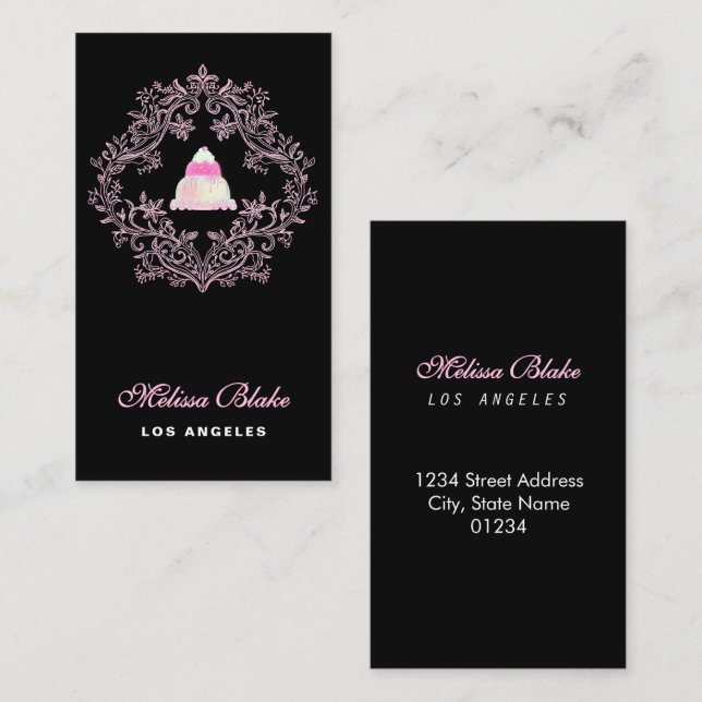 Cartão De Visita pastry shop black background business card (Frente/Verso)