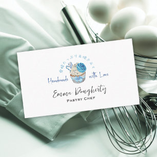 Cartão De Visita Pasty Chef Blue Watercolor Cupcake