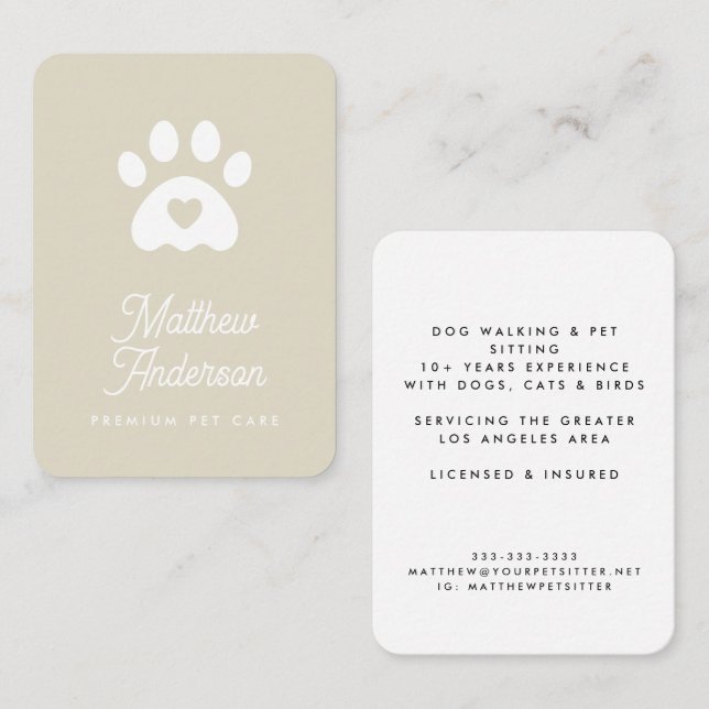 Cartão De Visita Pata de Coração Bestial Imprimida Pet Sitter Cacho (Frente/Verso)