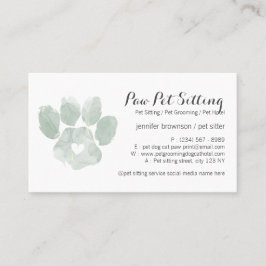 Cartão De Visita Pata de Grooming de Pet Sitter Verde Aquarela