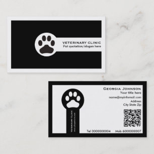 Cartão De Visita Pata e código QR preto Clínica Veterinária
