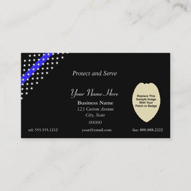 Cartão De Visita Patch e Crachá personalizados de linha azul fina (Frente)