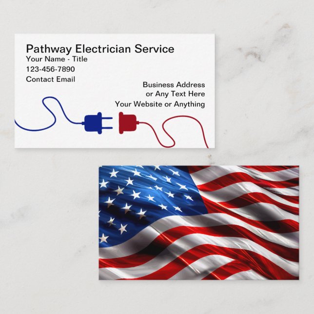 Cartão De Visita Patriotic American Electrician Theme Business Card (Frente/Verso)