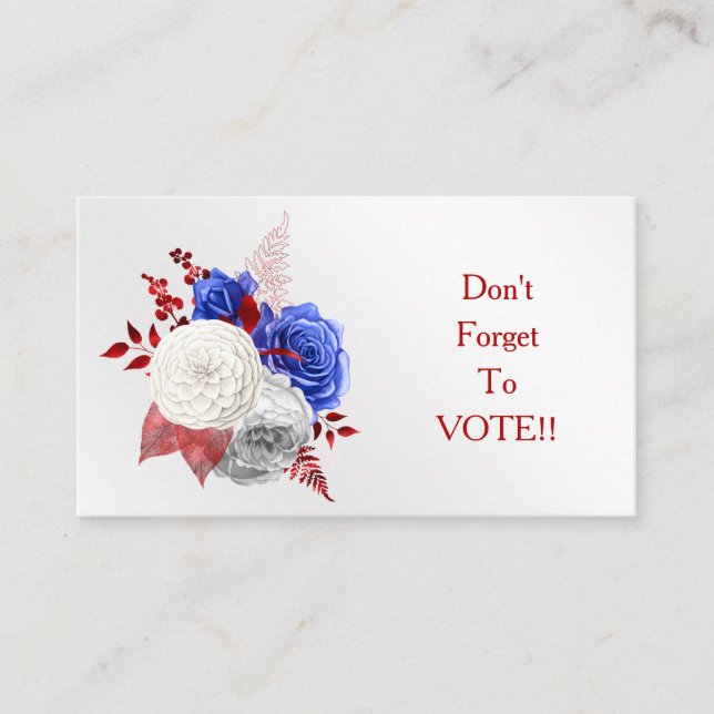 Cartão De Visita Patriotic Red White Blue Roses Vote Reminder (Frente)