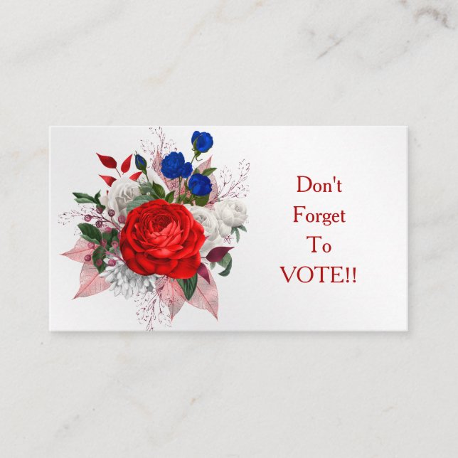 Cartão De Visita Patriotic Rose Bouquet Vote Reminder (Frente)