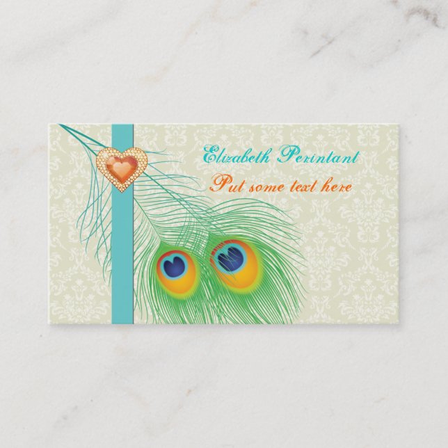 Cartão De Visita Pavão-de-penas, turquesa-laranja-olho (Frente)