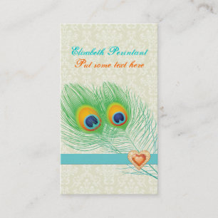 Cartão De Visita Pavão-de-penas, turquesa-laranja-olho