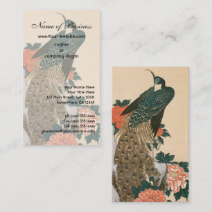Cartão De Visita Pavão e Peônias de Ando Hiroshige