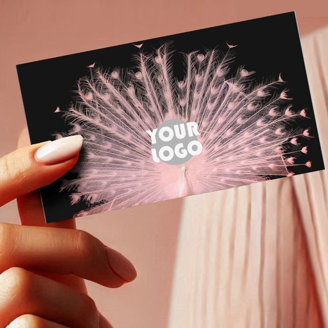 Cartão De Visita Pavão rosa Bonito romântico no logotipo personaliz (Criador carregado)