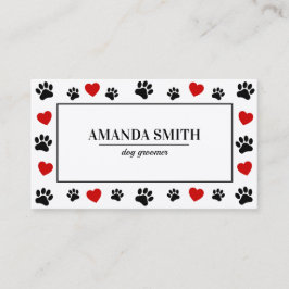 Cartão De Visita Paw & Heart Prints Dog Groomer Business Card