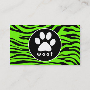 Cartão De Visita Paw Print em Bright Neon Green Zebra Strips
