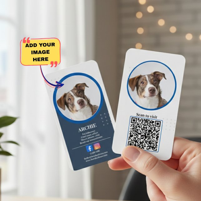 Cartão De Visita Pawsomely Professional: Dog Photo Social Media  (Black and White: Dog Photo Social Media Business Business Card)