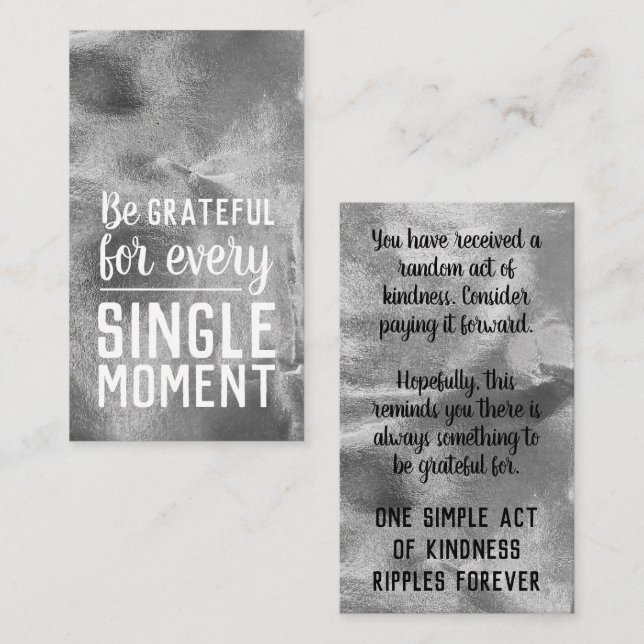 Cartão De Visita Pay it Forward Random Kindness Gratitude Silver (Frente/Verso)