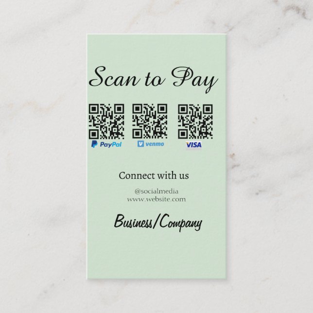 Cartão De Visita paypal venmo visa card scan to pay QR social media (Frente)