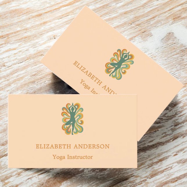 Cartão De Visita Peach apricot Yoga pose Instructor (Criador carregado)
