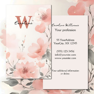 Cartão De Visita Peach blush name monograma aquarela floral