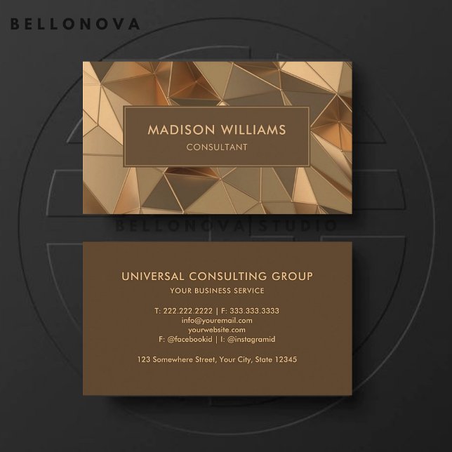 Cartão De Visita Peach Dourado Brown Diamond Professional (Custom Peach Gold Brown Diamond Professional Business Card)