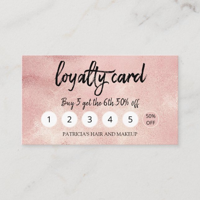 Cartão De Visita Peach Foil Makeup Artist Hair Salon Loyalty Card (Frente)