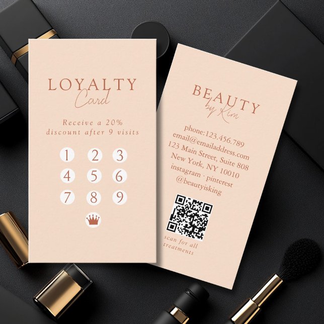 Cartão De Visita Peach Minimal Salon QR Code Loyalty (Peach Minimal Salon QR Code Loyalty Business Card)