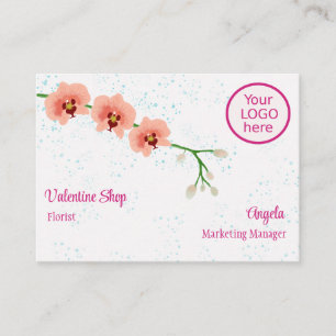Cartão De Visita Peach Orchid Flowers Blue Splash Background