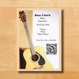 Cartão De Visita Peach QR Code Música Professora Acústica Guitarra