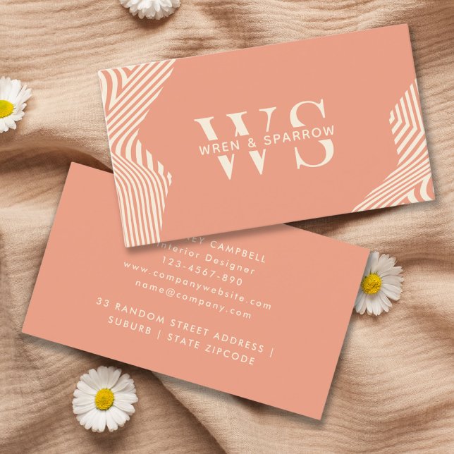 Cartão De Visita Peach Terracotta Abstrato Classy Monograma Modern (Peach Terracotta Abstract Classy Monogram Modern Business Card )