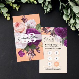 Cartão De Visita Peach Vintage Floral Service Loyalty 5 Carimbo