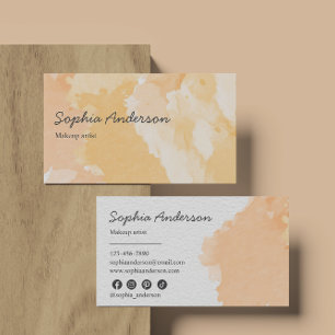 Cartão De Visita Peach Watercolor Elegante com Design mínimo suave